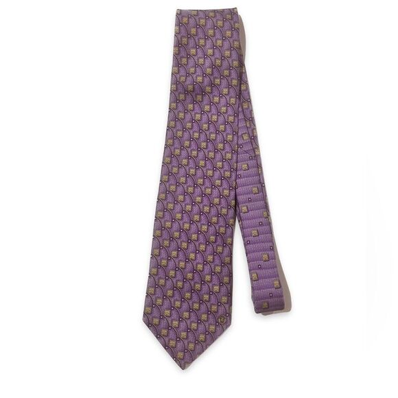 Versace Purple Geometric Silk Ties - Picture 1 of 7
